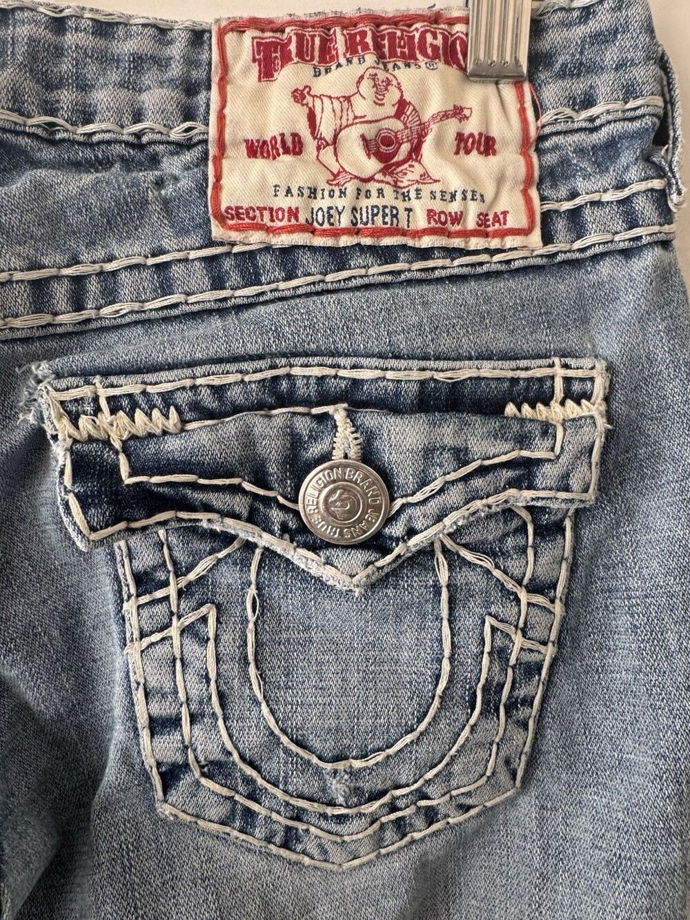 True Religion Joey Super T Jeans Womens 28Low Rise Flare Y2K Made USA Distressed - Picture 16 of 16